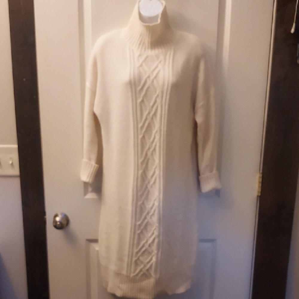Ann Taylor Cream Turtleneck Sweater Dress